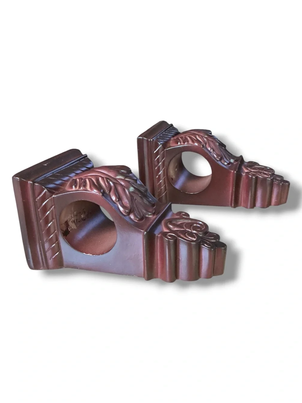 Decorative Leaf Carved Wall Sconces - Dark Mahogany